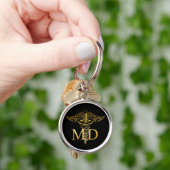 MD faux gold caduceus Black en Gold Sleutelhanger (Hand)
