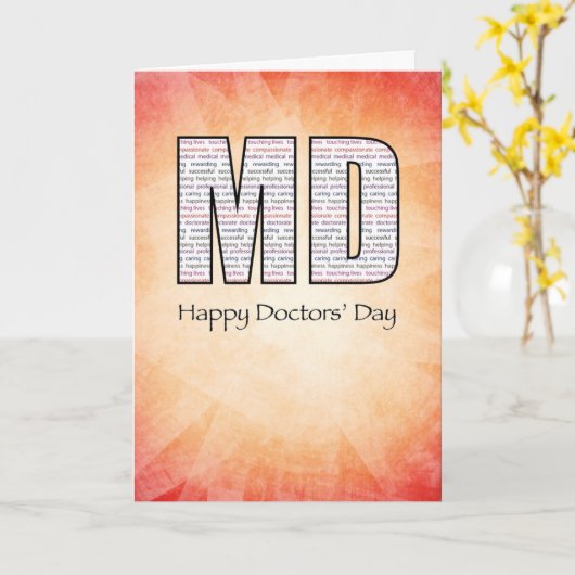 MD Happy Doctors-dag met rode en gele achtergrond Kaart (Gele Bloem)