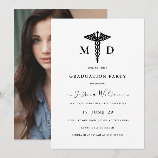 MD RN Caduceus Symbool Afstuderen Foto Kaart (Voorkant / Achterkant)