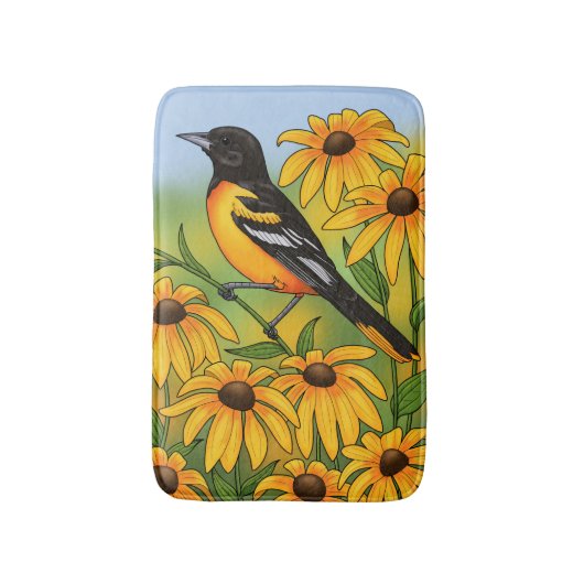 MD State Bird Oriole & Black-eyed Susan Flower Badmat (Voorkant Verticaal)