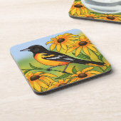 MD State Bird Oriole & Black-eyed Susan Flower Bier Onderzetter (Linkerzijde)