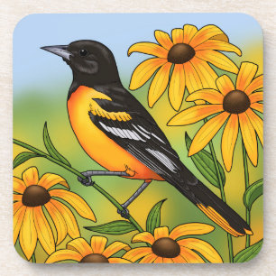 MD State Bird Oriole & Black-eyed Susan Flower Bier Onderzetter