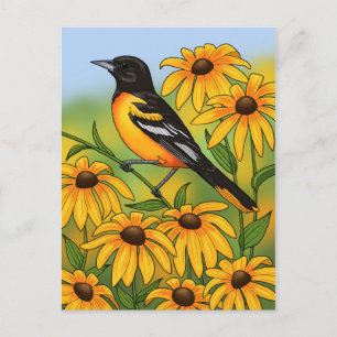 MD State Bird Oriole & Black-eyed Susan Flower Briefkaart