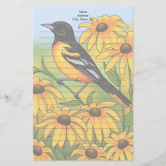 MD State Bird Oriole & Black-eyed Susan Flower Briefpapier (Voorkant)