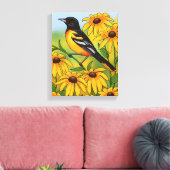 MD State Bird Oriole & Black-eyed Susan Flower Canvas Afdruk (Insitu (Woonkamer))