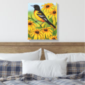 MD State Bird Oriole & Black-eyed Susan Flower Canvas Afdruk (Insitu (Slaapkamer))