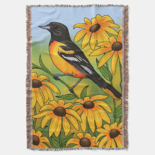 MD State Bird Oriole & Black-eyed Susan Flower Deken