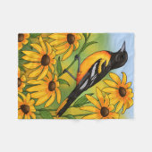 MD State Bird Oriole & Black-eyed Susan Flower Fleece Deken (Voorkant (Horizontaal))