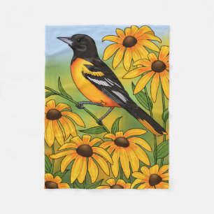 MD State Bird Oriole & Black-eyed Susan Flower Fleece Deken