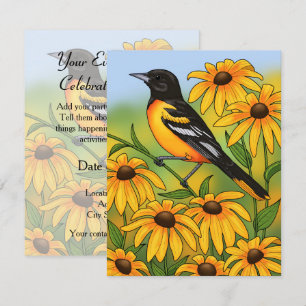 MD State Bird Oriole & Black-eyed Susan Flower Kaart