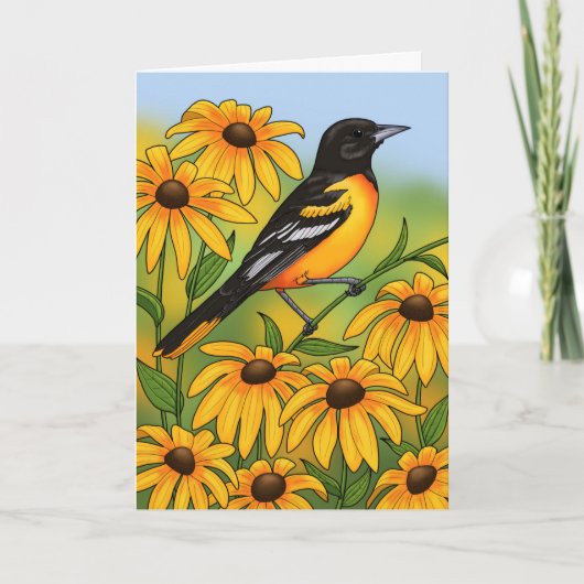 MD State Bird Oriole & Black-eyed Susan Flower Kaart (Voorkant)