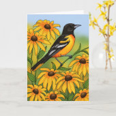 MD State Bird Oriole & Black-eyed Susan Flower Kaart (Gele Bloem)