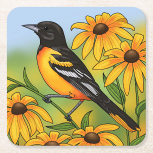 MD State Bird Oriole & Black-eyed Susan Flower Kartonnen Onderzetters