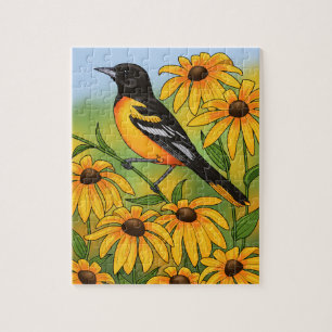 MD State Bird Oriole & Black-eyed Susan Flower Legpuzzel