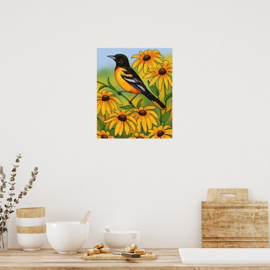 MD State Bird Oriole & Black-eyed Susan Flower Poster (Keuken)