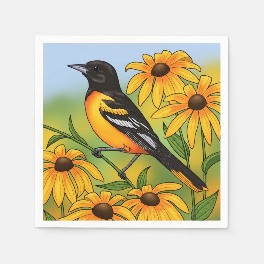 MD State Bird Oriole & Black-eyed Susan Flower Servet (Voorkant)