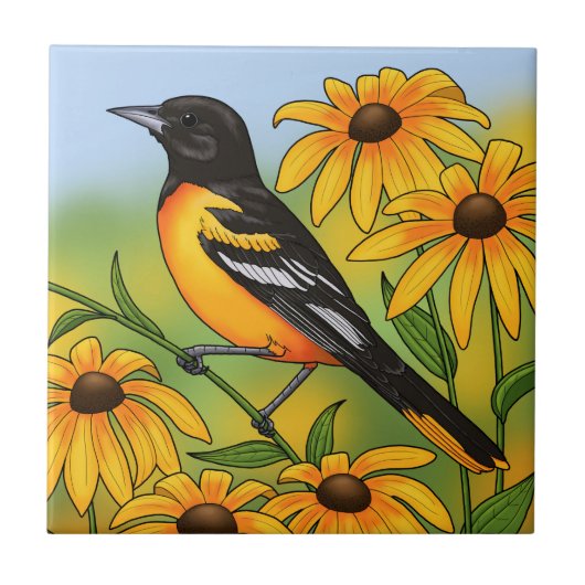 MD State Bird Oriole & Black-eyed Susan Flower Tegeltje (Voorkant)