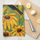 MD State Bird Oriole & Black-eyed Susan Flower Theedoek (Quarter Fold)