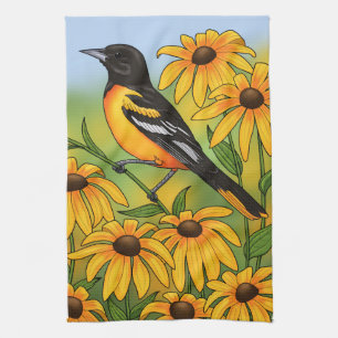 MD State Bird Oriole & Black-eyed Susan Flower Theedoek