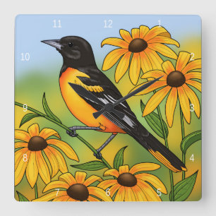 MD State Bird Oriole & Black-eyed Susan Flower Vierkante Klok