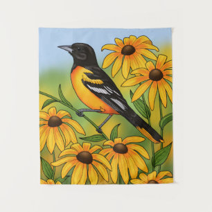 MD State Bird Oriole & Black-eyed Susan Flower Wandkleed