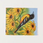 MD State Bird Oriole & Black-eyed Susan Flower Wandkleed (Voorkant (horizontaal))