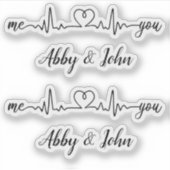 Me and You Heartbeat Love Heart Line Aangepaste na Sticker (Voorkant)