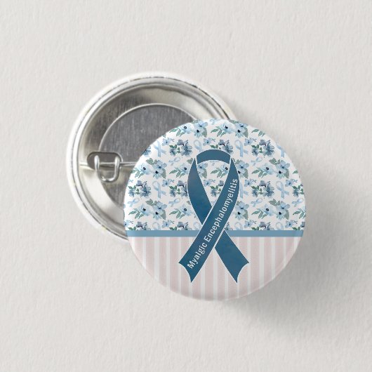 Me/CFS Blue Ribbon Awareness Button (Voorkant /achterkant)
