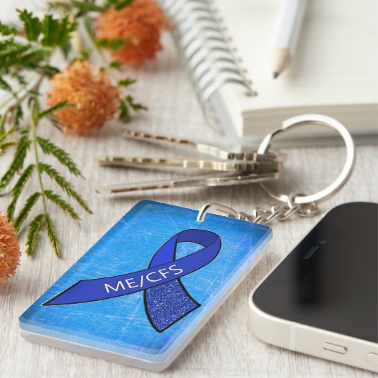 ME/cvs Chronische Vermoeidheid Blauwe Ribbon Sleut Sleutelhanger (Voorkant Rechts)
