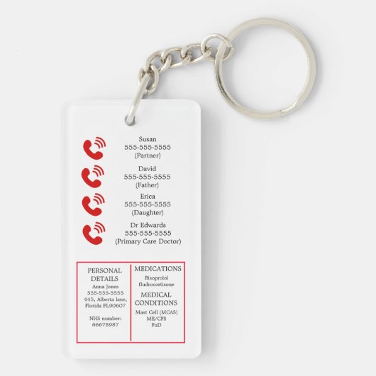 ME/cvs Medisch Alert ICE Chronisch Vermoeidheidssy Sleutelhanger (achterkant)