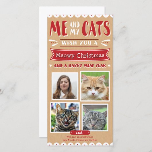 Me en Mijn Kerstmis 4x8 Photocard van Katten (4 Feestdagenkaart (Voorkant / Achterkant)