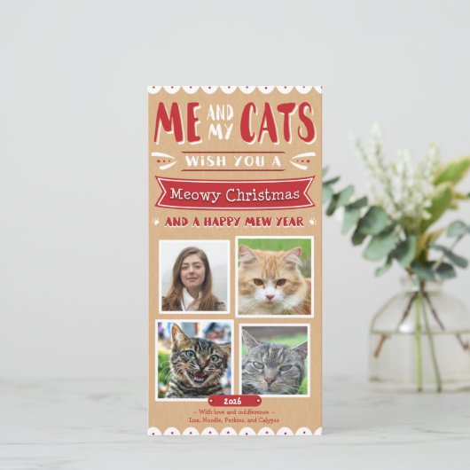 Me en Mijn Kerstmis 4x8 Photocard van Katten (4 Feestdagenkaart (Staand voorkant)