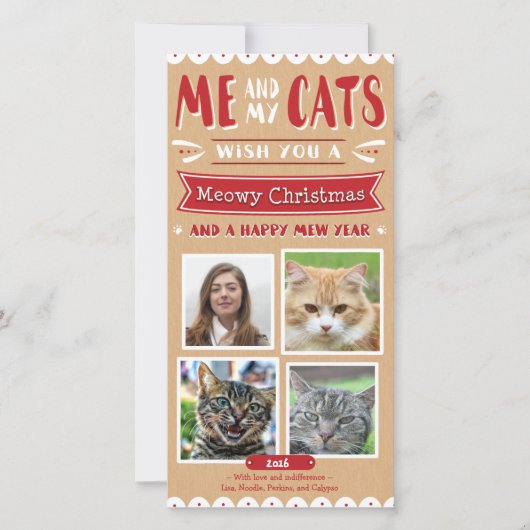 Me en Mijn Kerstmis 4x8 Photocard van Katten (4 Feestdagenkaart (Voorkant)