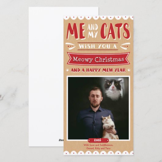 Me en Mijn Kerstmis Photocard van Katten (1 Feestdagenkaart (Voorkant / Achterkant)