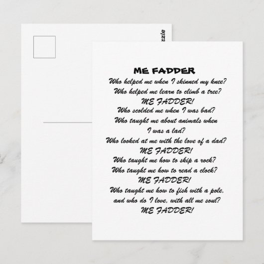 ME FADDER POEM  BRIEFKAART (Voorkant / Achterkant)