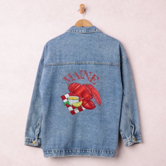ME Maine Lobster Shack Seafood Dinner Red Gingham Denim Jacket (Hangar)