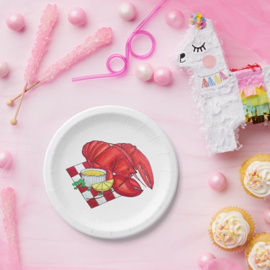 ME Maine Lobster Shack Seafood Dinner Red Gingham Papieren Bordje (Feest)