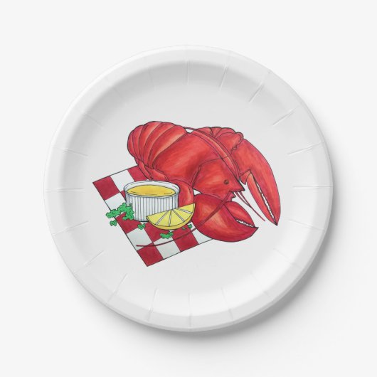 ME Maine Lobster Shack Seafood Dinner Red Gingham Papieren Bordje (Voorkant)