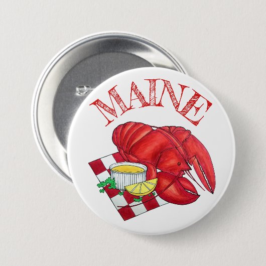 ME Maine Lobster Shack Seafood Dinner Red Gingham Ronde Button 7,6 Cm (Voorkant /achterkant)