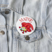 ME Maine Lobster Shack Seafood Dinner Red Gingham Ronde Button 7,6 Cm (In situ)