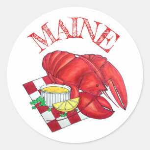 ME Maine Lobster Shack Seafood Dinner Red Gingham Ronde Sticker