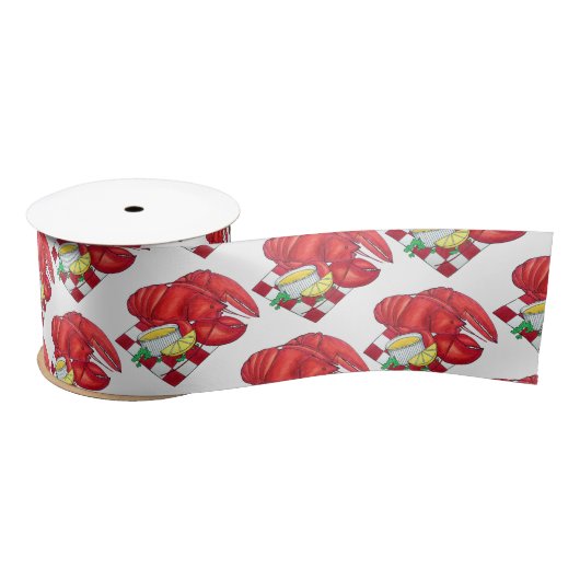 ME Maine Lobster Shack Seafood Dinner Red Gingham Satijnen Lint (Spoel)
