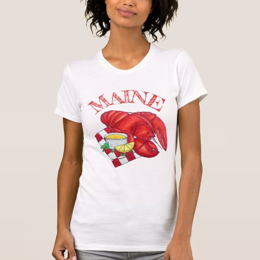 ME Maine Lobster Shack Seafood Dinner Red Gingham T-shirt (Voorkant)