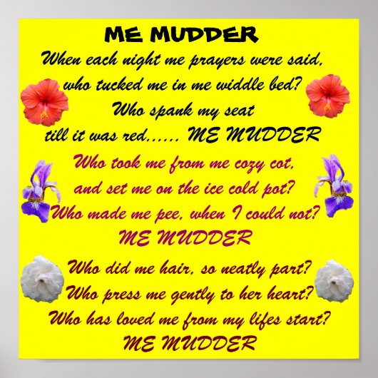 ME MUDDER gedicht poster (Voorkant)