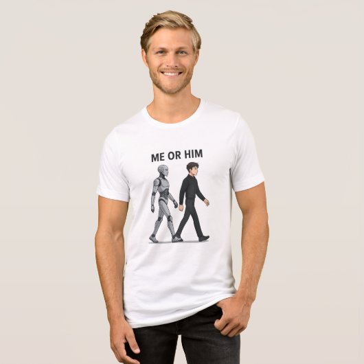  Me or Him — Future vs Humanity Anime Art Tri-Blend Shirt (Voorkant volledig)
