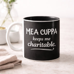 Mea Cuppa houdt me Charitatief Katholieke Humor Mo Tweekleurige Koffiemok