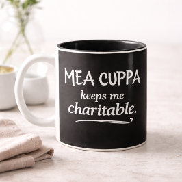 Mea Cuppa Keeps Me Charitable Catholic Humor Mug Tweekleurige Koffiemok