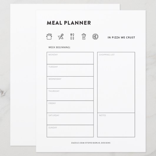 Meaal Planner Familie maalt Weekse Menu Organisato (Voorkant / Achterkant)