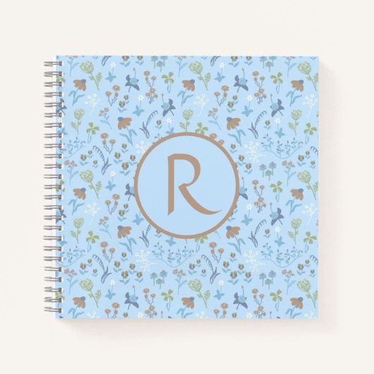 Mead Flowers Blue Monogram Journal Notitieboek (Voorkant)
