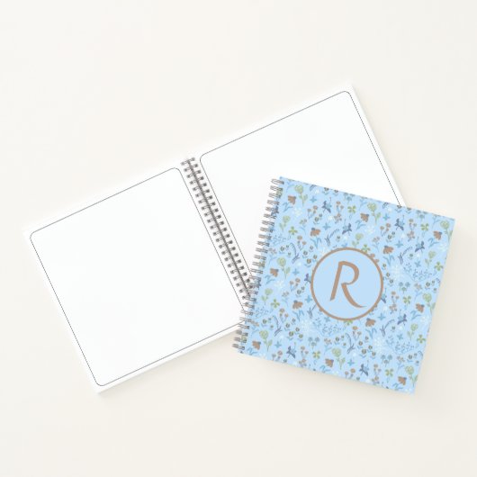 Mead Flowers Blue Monogram Journal Notitieboek (Binnen)